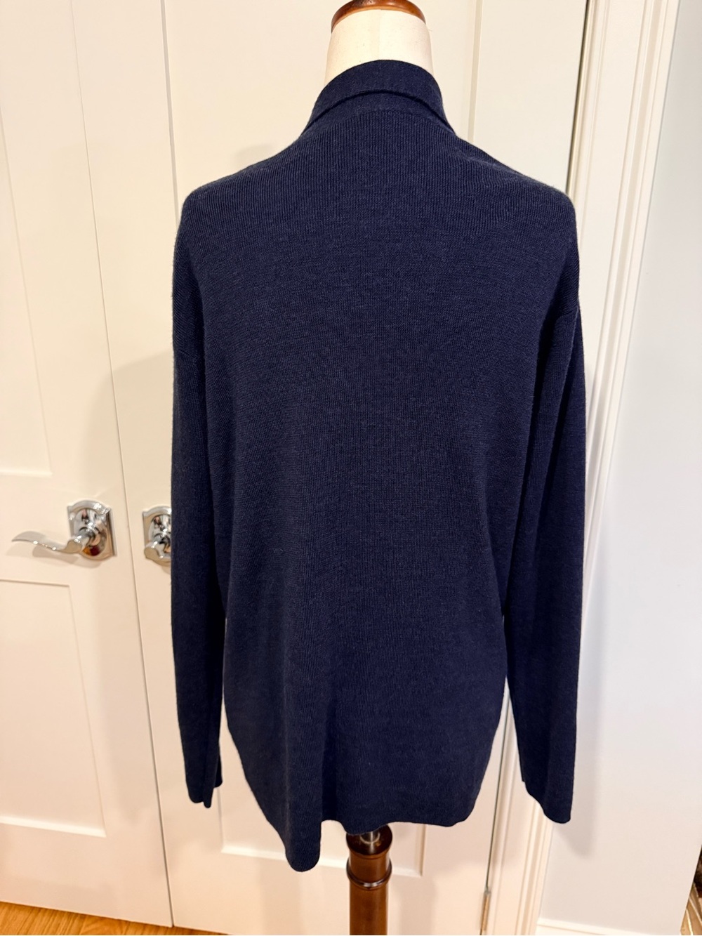 Eileen Fisher Navy Open-Front Long Merino Wool Cardigan - Picture 7 of 15